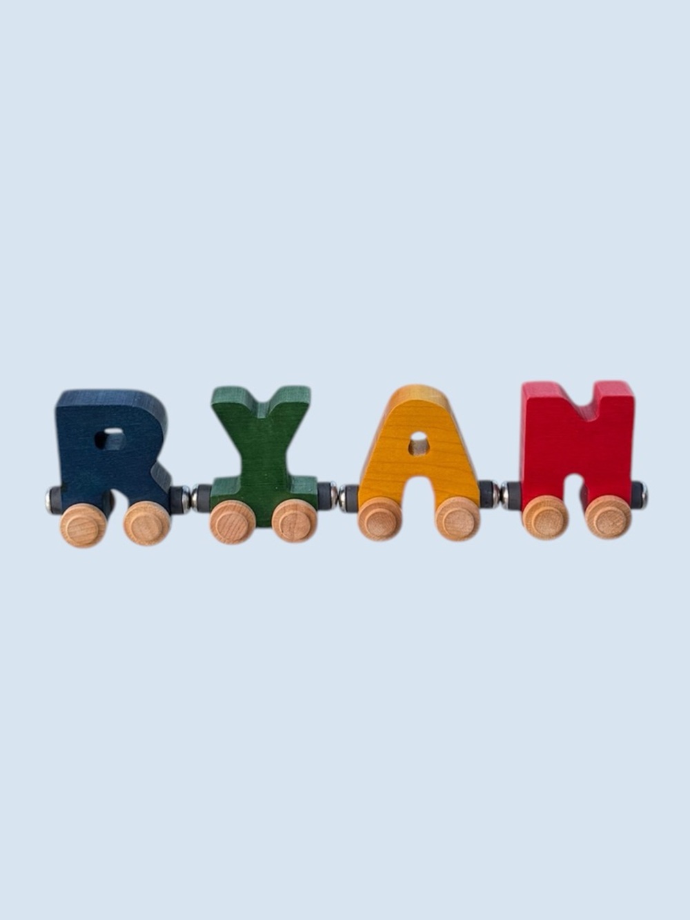 Wooden Letter Train Toy - Name Spelling Set in Blue, Green, Yellow, Red